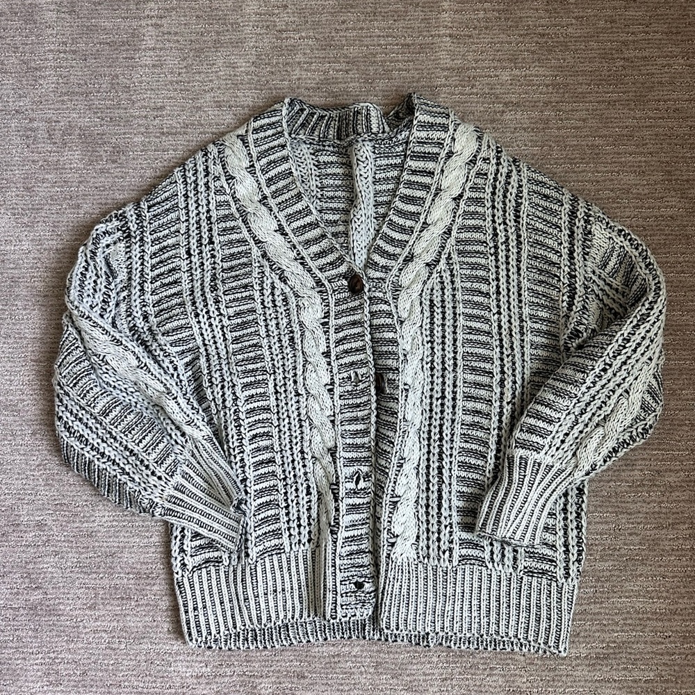 SHEIN Black and White Cable Knit Cardigan